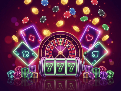 Luxury casino lounge with high-end gaming tables and elegant crimson decor